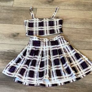 Platted black purple and white skirt set kids
